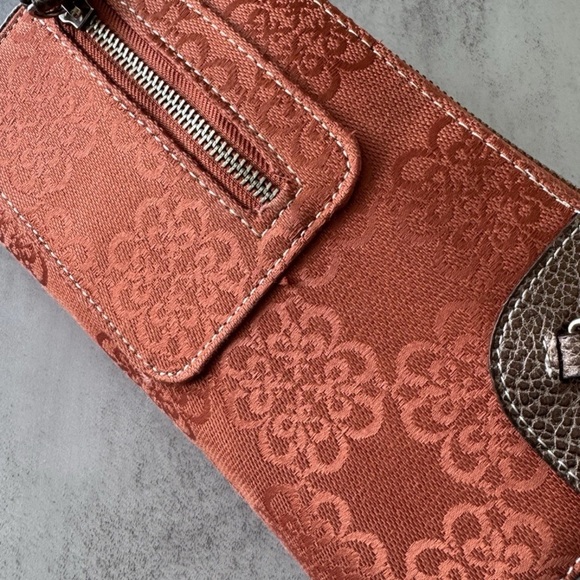 Kathy Van Zeeland Red Jacquard Studded Crossbody Bag Buckle Accent Purse